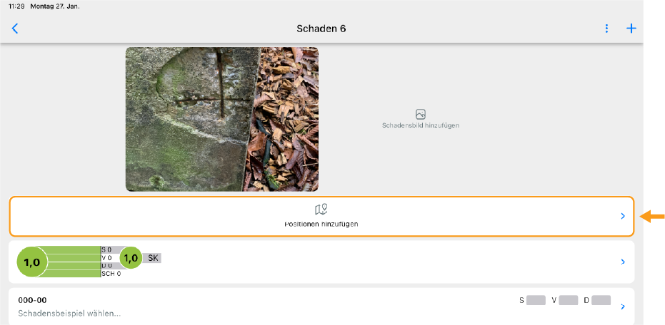 Schadensliste - Position hinzufügen 